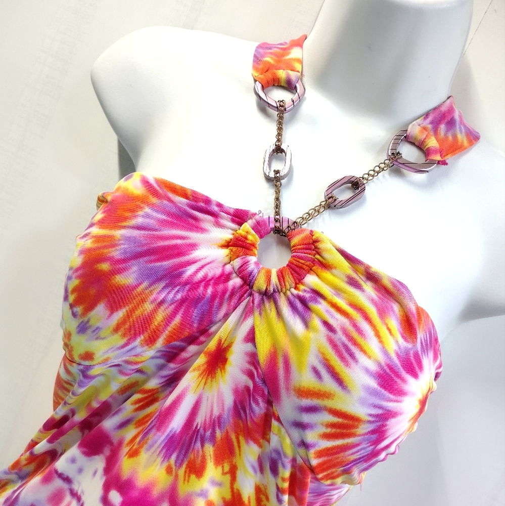 NWT BB Jeans Halter Neck Padded Top Fitted Multicolor Size L - Picture 3 of 9